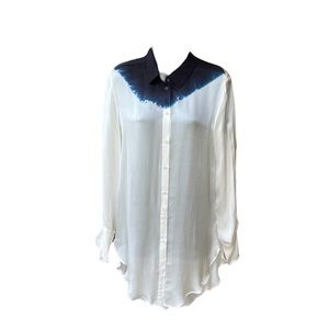 KES ivory silk blouse with blue shades, size XS, NWOT